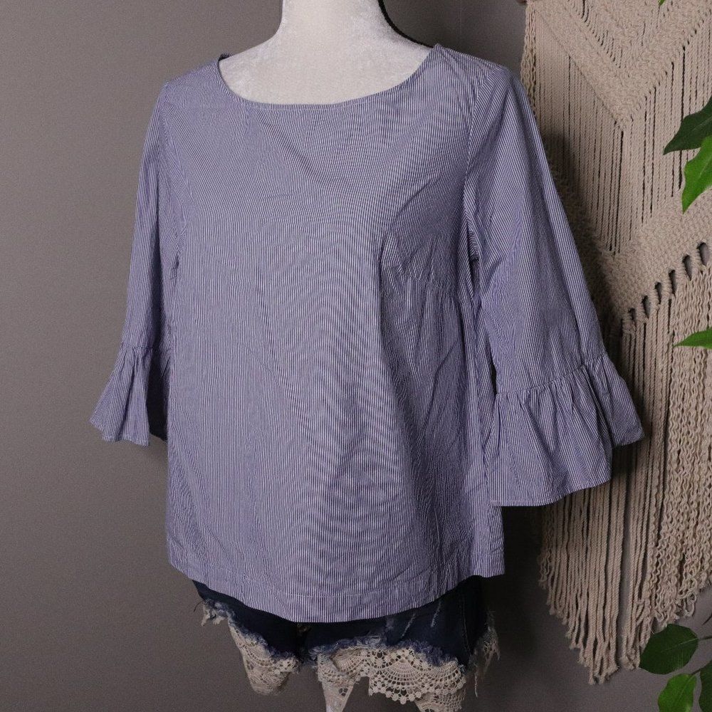 ‎Madewell | Pinstriped Bell Sleeve Blouse